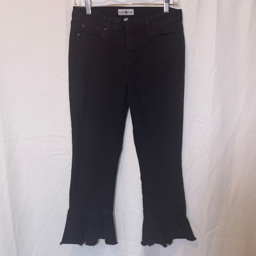 Black Daisy Ruffle Hem Jeans Juniors 9/29 Black Cropped Flare Cute Trendy
